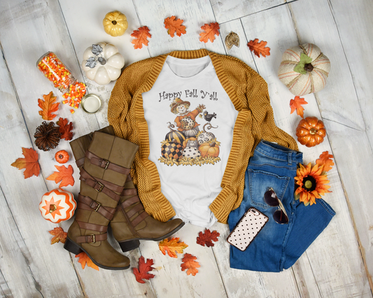 Scarecrow Happy Fall Y'all Short Sleeve T-Shirt