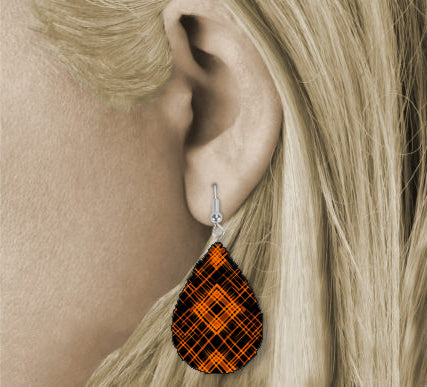 Fall Halloween Plaid Teardrop Earrings Style 1