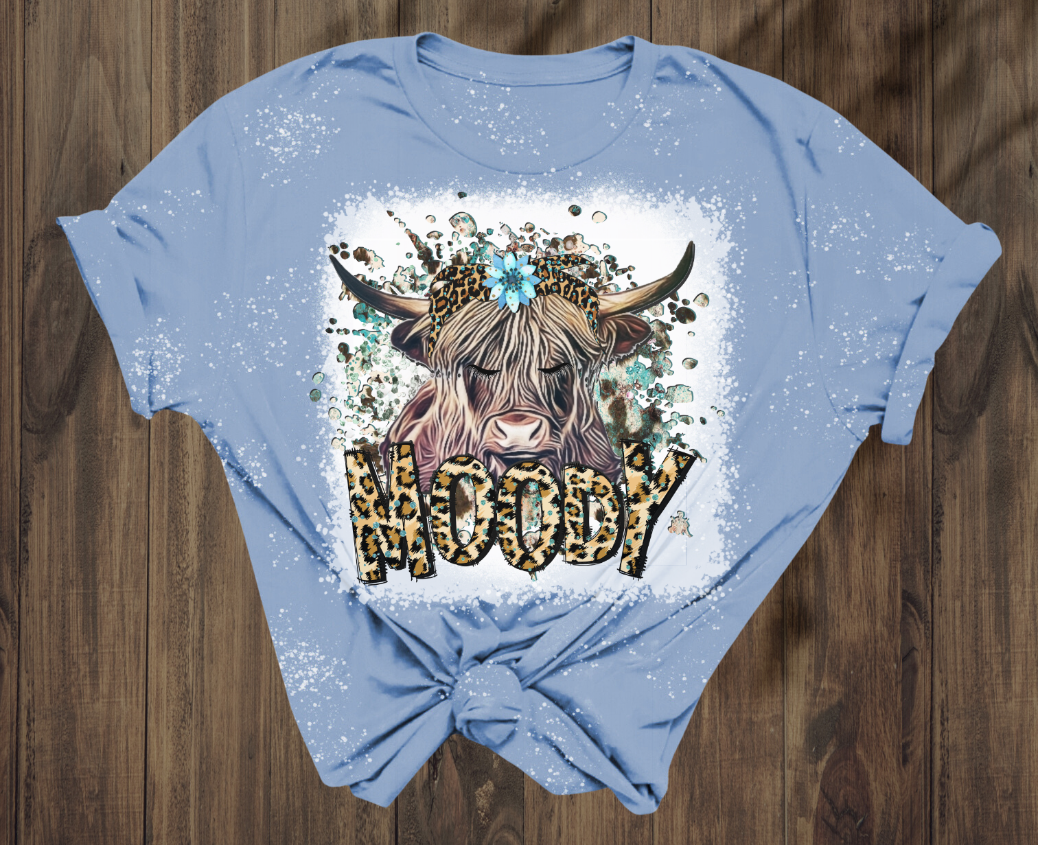 Moody Highland Cow Bleached Short Sleeve T-Shirt