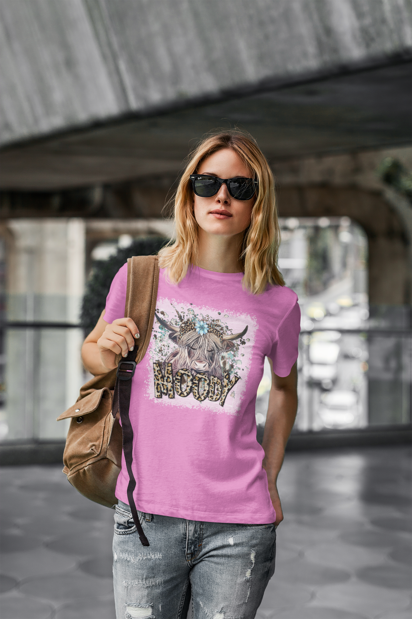 Moody Highland Cow Bleached Short Sleeve T-Shirt