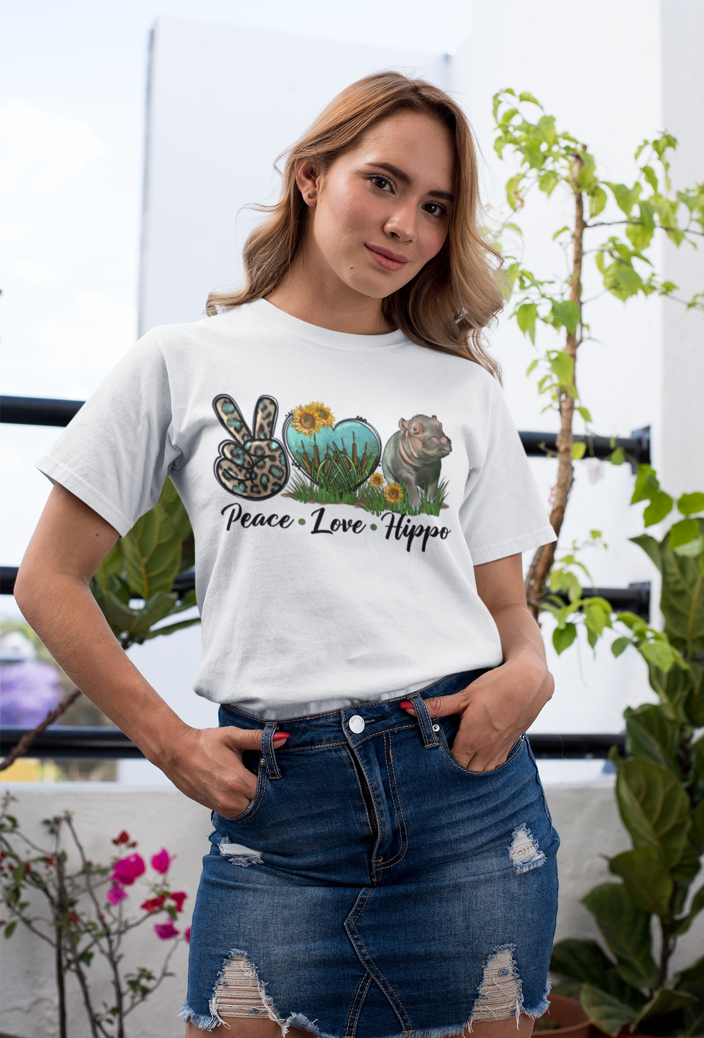 Peace Love Hippo Short Sleeve T-Shirt